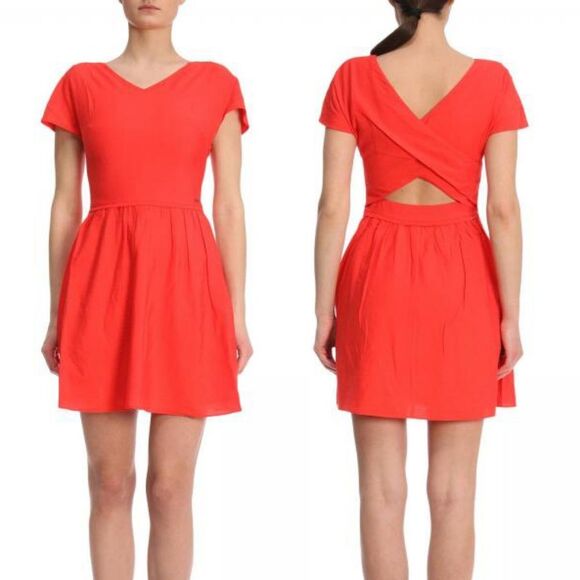 Armani Exchange Cross Back Red Orange V Neck Dress - Picture 1 of 8